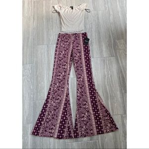 Off the shoulder crop tops and flare bell bottoms